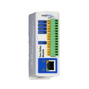 an image of a controlbyweb webrelay quad remote control relay device in a white background