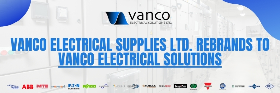 an image banner with a text saying vanco electrical supplies ltd. rebrands to vanco electrical solutions