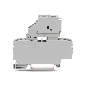 2002-1611-WAGO | 2-conductor fuse terminal block; with pivoting fuse holder; and end plate; for 5 x 20 mm miniature metric fuse; without blown fuse indication; for DIN-rail 35 x 15 and 35 x 7.5; 2.5 mm²; Push-in CAGE CLAMP®; 2,50 mm²; gray