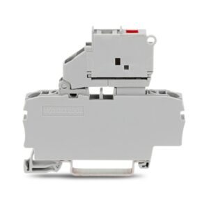 2002-1611/1000-836-WAGO | 2-conductor fuse terminal block; with pivoting fuse holder; with end plate; for 5 x 20 mm miniature metric fuse; with blown fuse indication by LED; 230 V; for DIN-rail 35 x 15 and 35 x 7.5; 2.5 mm²; Push-in CAGE CLAMP®; 2,50 mm²; gray