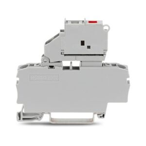 2002-1611/1000-867-WAGO | 2-conductor fuse terminal block; with pivoting fuse holder; with end plate; for 5 x 20 mm miniature metric fuse; with blown fuse indication by LED; 120 V; for DIN-rail 35 x 15 and 35 x 7.5; 2.5 mm²; Push-in CAGE CLAMP®; 2,50 mm²; gray