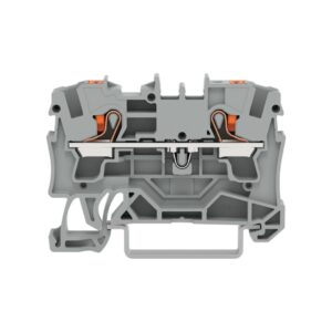 2204-1201-WAGO | 2-conductor through terminal block; with push-button; 4 mm²; with test port; side and center marking; for DIN-rail 35 x 15 and 35 x 7.5; Push-in CAGE CLAMP®; 4,00 mm²; gray