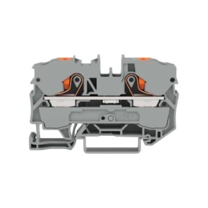 2210-1201-WAGO | 2-conductor through terminal block; with push-button; 10 mm²; with test port; side and center marking; for DIN-rail 35 x 15 and 35 x 7.5; Push-in CAGE CLAMP®; 10,00 mm²; gray