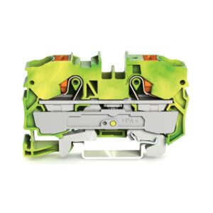 2210-1207-WAGO | 2-conductor ground terminal block; 10 mm²; with test port; side and center marking; for DIN-rail 35 x 15 and 35 x 7.5; Push-in CAGE CLAMP®; 10,00 mm²; green-yellow