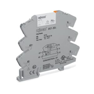 857-304-WAGO | Relay module; Nominal input voltage: 24 VDC; 1 changeover contact; Limiting continuous current: 6 A; Yellow status indicator; Module width: 6 mm; 2,50 mm²; gray