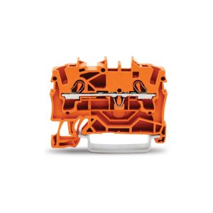 2002-1202 | 2-conductor through terminal block; 2.5 mm²; suitable for Ex e II applications; side and center marking; for DIN-rail 35 x 15 and 35 x 7.5; Push-in CAGE CLAMP®; 2,50 mm²; orange