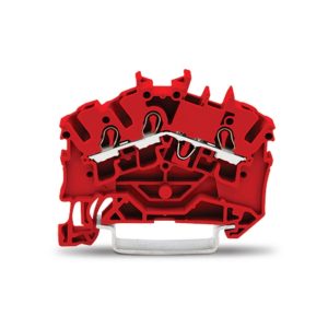 2002-6303 | 3-conductor through terminal block; 2.5 mm²; suitable for Ex e II applications; side and center marking; for DIN-rail 35 x 15 and 35 x 7.5; Push-in CAGE CLAMP®; 2,50 mm²; red