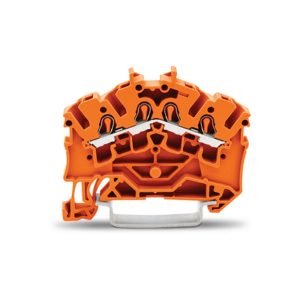 2002-6402 | 4-conductor through terminal block; 2.5 mm²; suitable for Ex e II applications; side and center marking; for DIN-rail 35 x 15 and 35 x 7.5; Push-in CAGE CLAMP®; 2,50 mm²; orange
