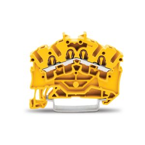 2002-6406 | 4-conductor through terminal block; 2.5 mm²; suitable for Ex e II applications; side and center marking; for DIN-rail 35 x 15 and 35 x 7.5; Push-in CAGE CLAMP®; 2,50 mm²; yellow