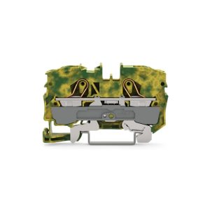 2010-1207-WAGO | 2-conductor ground terminal block; 10 mm²; suitable for Ex e II applications; side and center marking; for DIN-rail 35 x 15 and 35 x 7.5; Push-in CAGE CLAMP®; 10,00 mm²; green-yellow