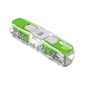221-2421 - WAGO | Inline splicing connector with levers; for all conductor types; max. 4 mm²; 2-conductor; transparent housing; white cover; Surrounding air temperature: max 85°C (T85); 4,00 mm²; transparent