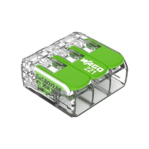 221-623 - WAGO | Splicing connector with levers; for all conductor types; max. 6 mm²; 3-conductor; transparent housing; Surrounding air temperature: max 85°C (T85); 6,00 mm²; transparent