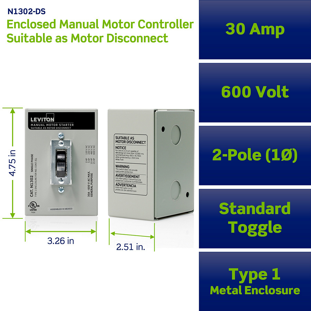 N1303-DS - Leviton | Double-Pole AC Manual Motor Controller - Image 5