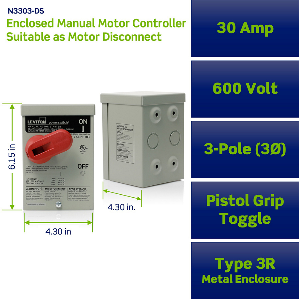 N3303-DS - Leviton | Three-Pole AC Manual Motor Controller - Image 6