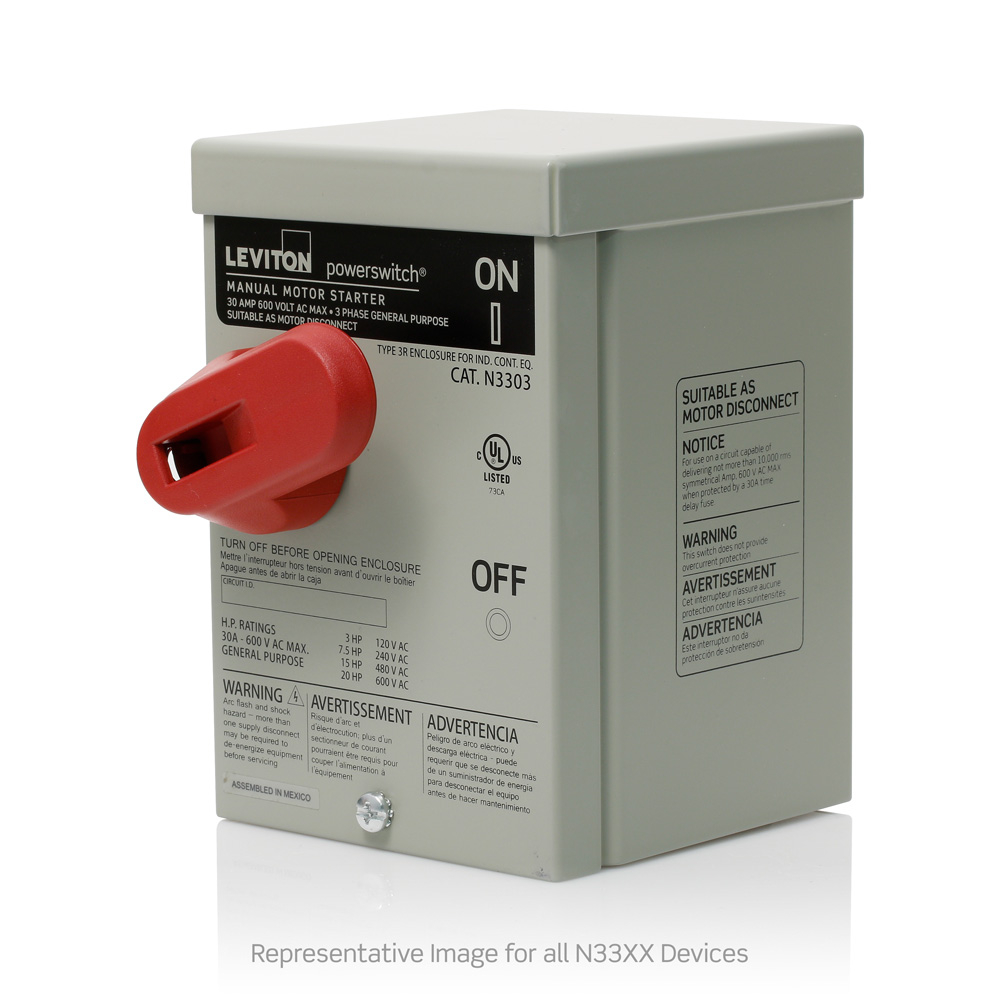 N3303-DS - Leviton | Three-Pole AC Manual Motor Controller - Image 2