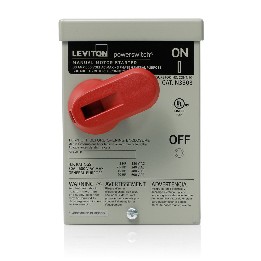N3303-DS - Leviton | Three-Pole AC Manual Motor Controller