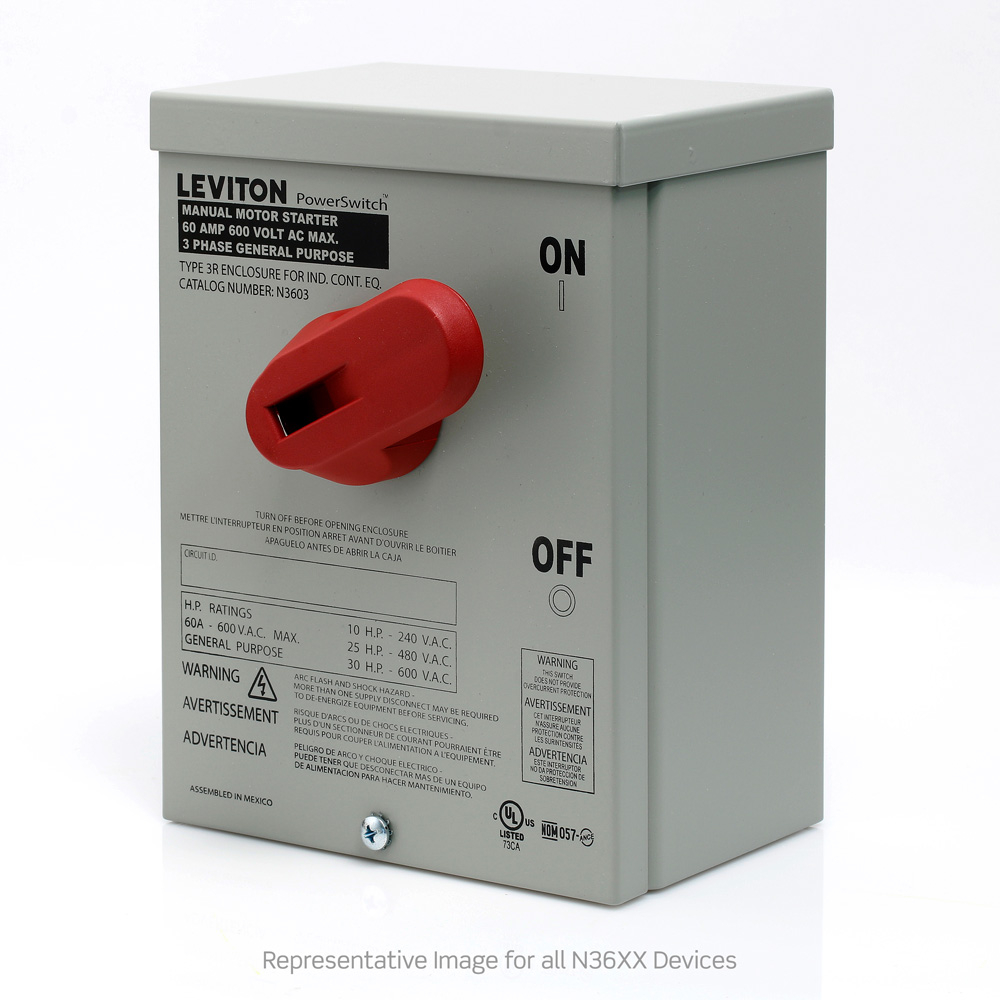 N3603 - Leviton | 60 Amp, 600 Volt, 3-Pole, Non-Fused Manual Motor Controller - Image 2
