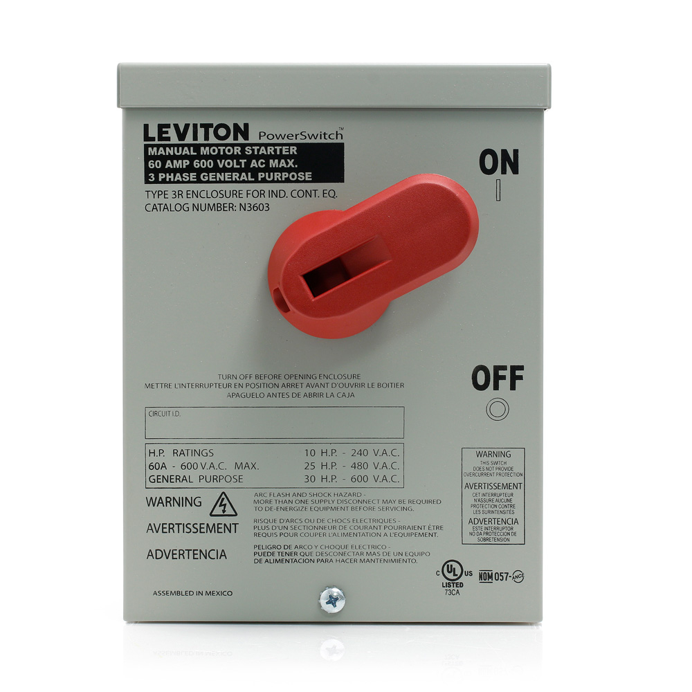 N3603 - Leviton | 60 Amp, 600 Volt, 3-Pole, Non-Fused Manual Motor Controller