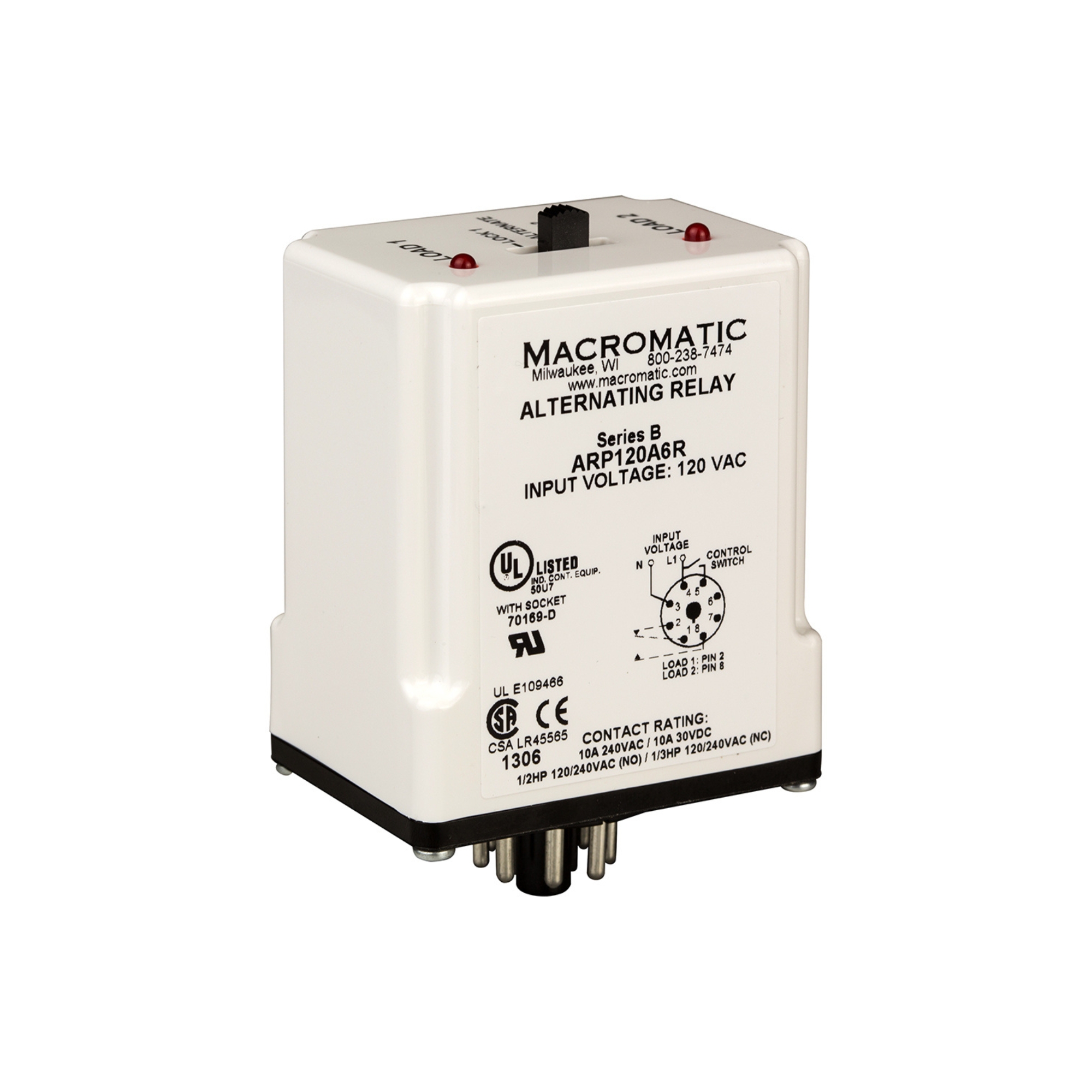 ARP120A6R - Macromatic | Duplex Alternating Relay, 10 Amp, 120VAC