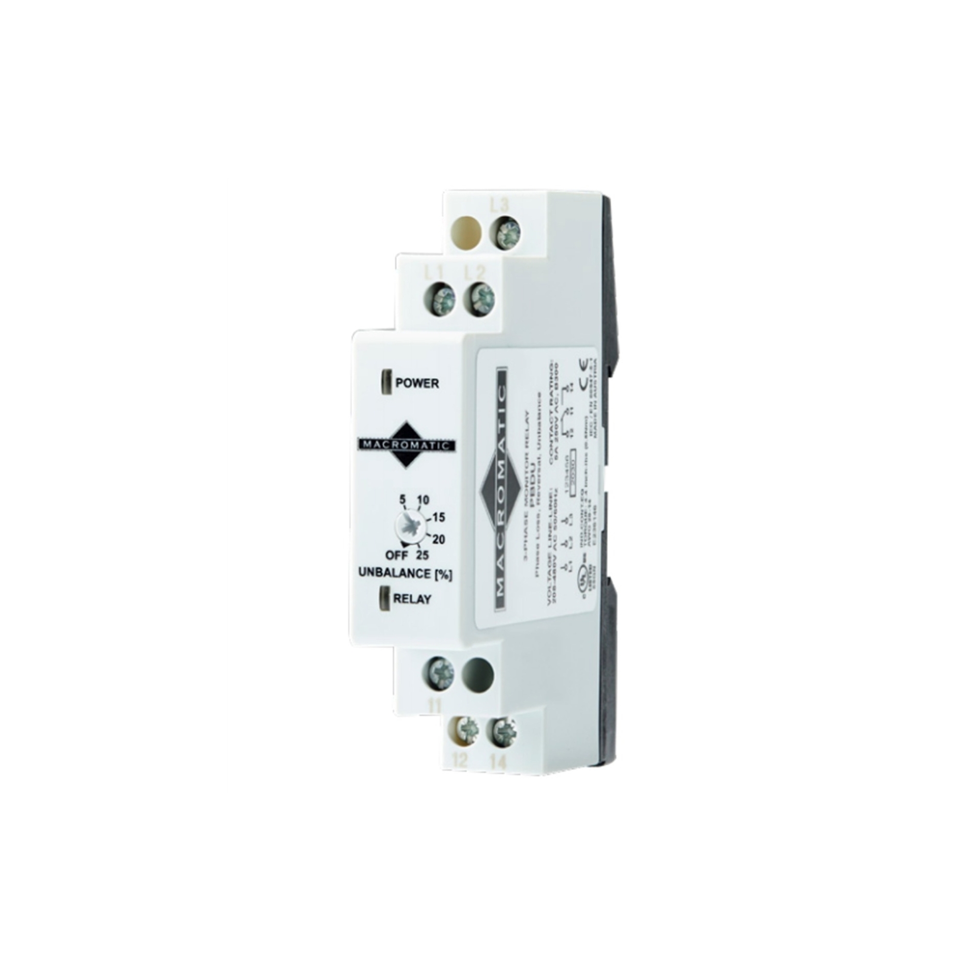 PBDU - Macromatic | 3-phase monitor relay, 208-480 VAC, DIN