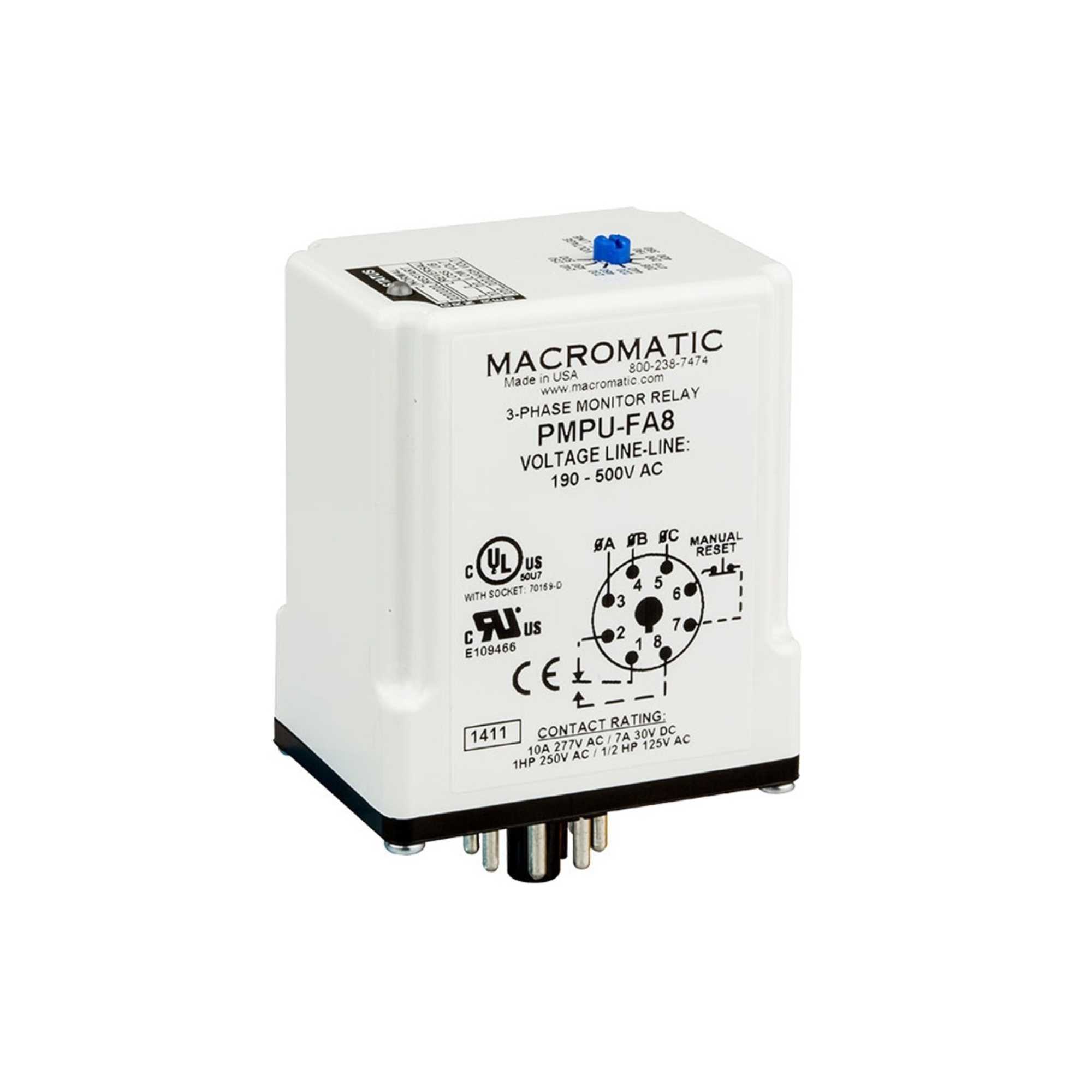 PMPU-FA8 - Macromatic | 3-phase monitor relay, 190-500 VAC, 8 pi